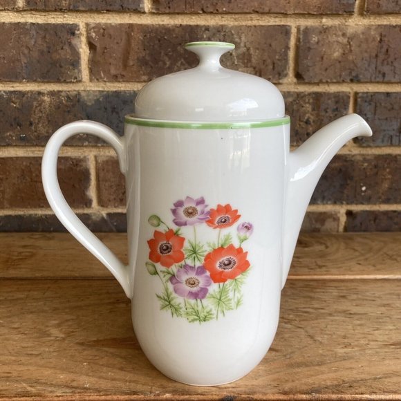 VTG Norleans Japan Poppies Chocolate Pot Teapot Spring Floral - Picture 2 of 11